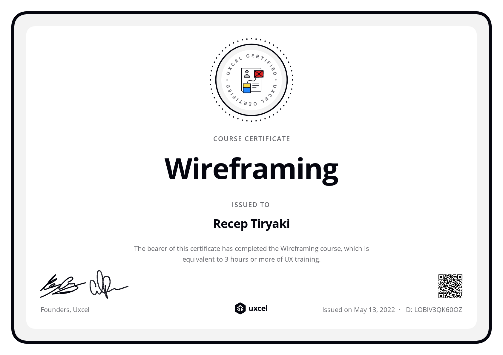 Recep Tiryaki's certificate